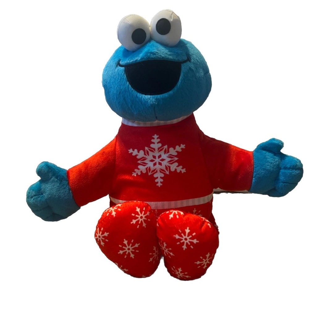Christmas Sesame Street Blue and Red Cookie Monster Plush